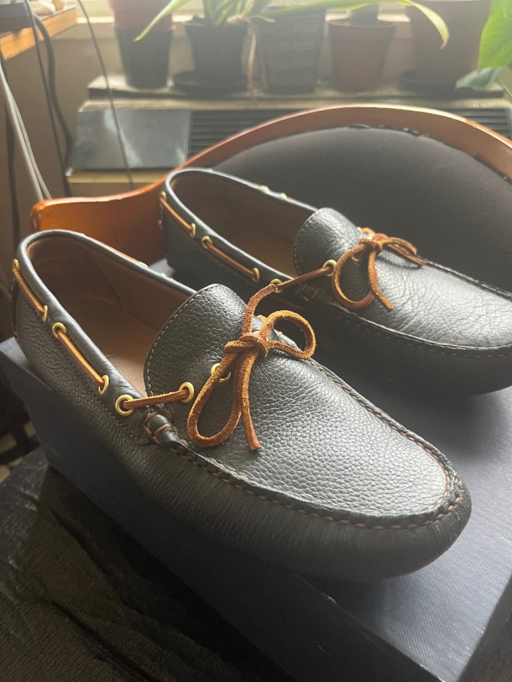 Brooks Brothers Driving Loafers Navy Leather Size 9.5